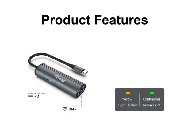 Varustussovitin USB-C -> RJ45 10/100/1000 +PD-sovitin 0.15m gr