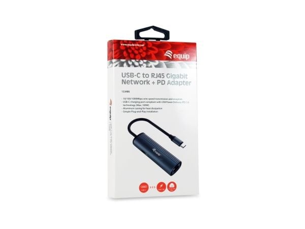 Varustussovitin USB-C -> RJ45 10/100/1000 +PD-sovitin 0.15m gr
