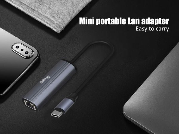 Varustussovitin USB-C -> RJ45 10/100/1000 +PD-sovitin 0.15m gr