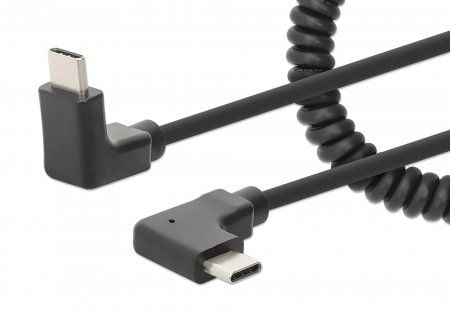 MANHATTAN spiralkabel USB-C til USB-C ladekabel 1m svart