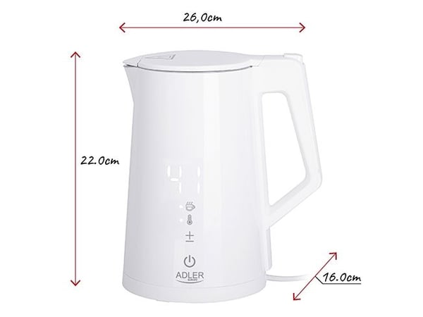 Adler AD 1345, 1,7 l, 1850 W, Hvit, Vannivåindikator, Funksjon til å holde varmen