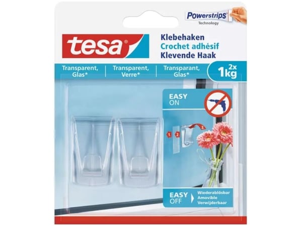 TESA 77735-00000, Innendørs, Universalkrok, Gjennomsiktig, Limstrimmel, 1 kg, Glass