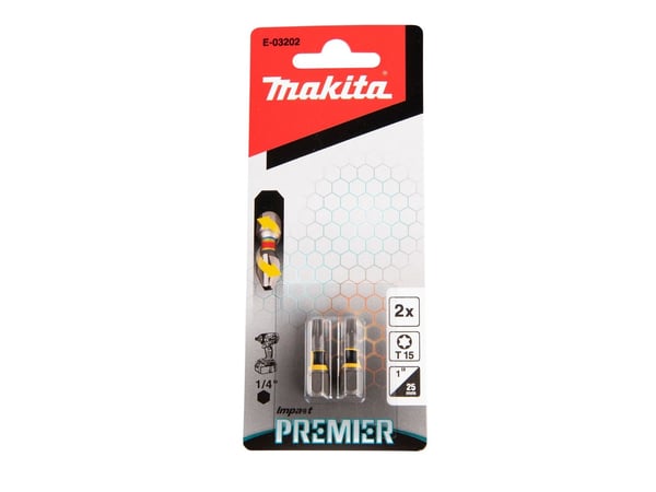 Makita Impact Premier - Skruvmejselhuvud - 2 delar - torx - T15 - 1/4" - hexagonalt - längd: 25 mm - för Makita DDF486RTJ, DHP487RAJ; XGT DA001GZ