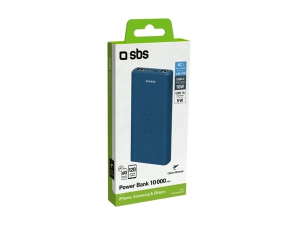 SBS hurtigtopladende powerbank. 10,000 mAh. Blå