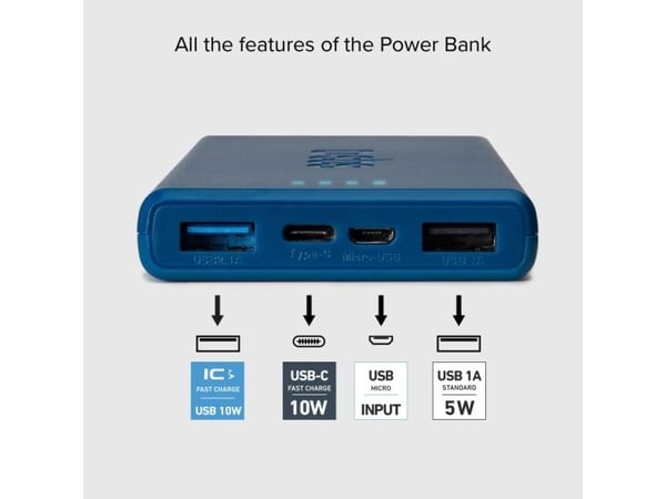 SBS hurtigtopladende powerbank. 10,000 mAh. Blå