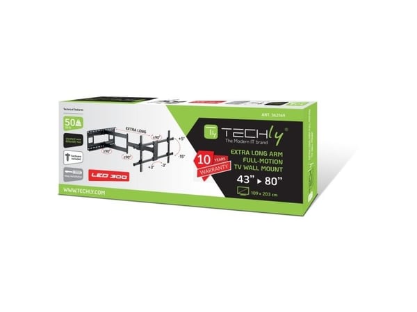 TECHly - Monteringssett (forlengerarm) - for LCD-skjerm - solid stål - svart - skjermstørrelse: 43"-80" - veggmonterbar