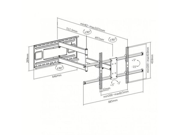 TECHly - Monteringssett (forlengerarm) - for LCD-skjerm - solid stål - svart - skjermstørrelse: 43"-80" - veggmonterbar