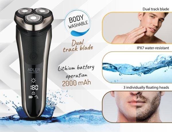 Adler AD 2933, Barberingsmaskin, Sort, Knapper, LCD, Batteri/USB, Lithium