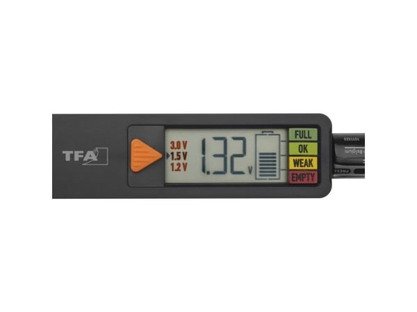 TFA Dostmann Batteritester Batterietester BatteryCheck Måleområde (batteritester) 1,2 V, 1,5 V, 3 V, 9 V Batteri, Batteri 98.1126.01