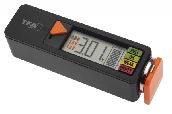 TFA Dostmann Batteritester Batterietester BatteryCheck Måleområde (batteritester) 1,2 V, 1,5 V, 3 V, 9 V Batteri, Batteri 98.1126.01