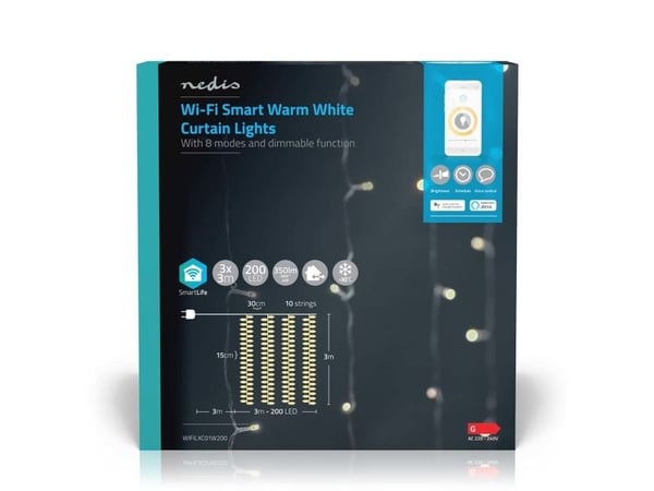 Nedis SmartLife - Istapplys - LED - 7 LEDs/m - 3.92 W - klasse G - varmt hvitt lys - 2700-3000 K - gardin - svart - for P/N: PEBX01OG, PESTD01OG