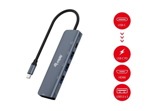 Varustussovitin USB-C -> HDMI,USB3.0,PD 4K30Hz 0.15m gr
