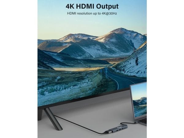 Varustussovitin USB-C -> HDMI,USB3.0,PD 4K30Hz 0.15m gr