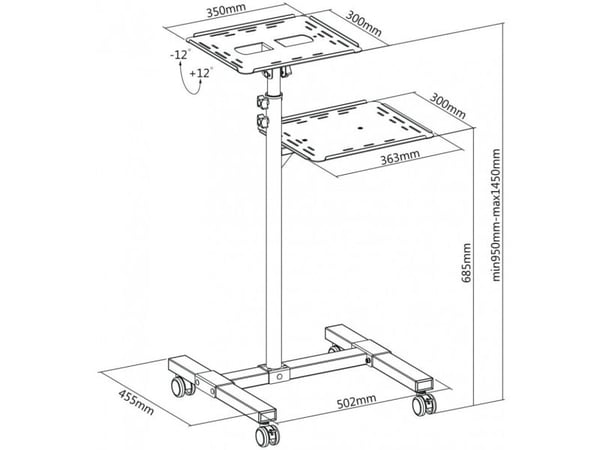 Brakett TECHLY universal justerbar vogn for laptop Projektor med hylle Sort