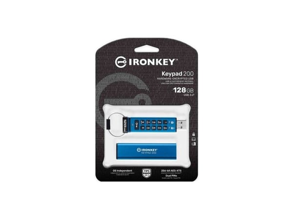 Kingston IronKey Keypad 200 - USB-flashstasjon - kryptert - FIPS 140-3 Level 3 - 128 GB - USB 3.2 Gen 1