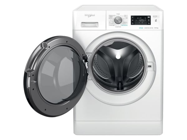 Whirlpool FFWDB 864349 BV EE, Frontmatet, Frittstående, Hvit, Svart, Svart, LED