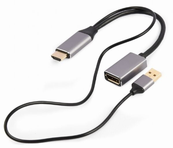 Cablexpert - Video adapter - HDMI hann til USB (kun strøm), DisplayPort - 10 cm - svart - aktiv, 4K 60Hz støtte