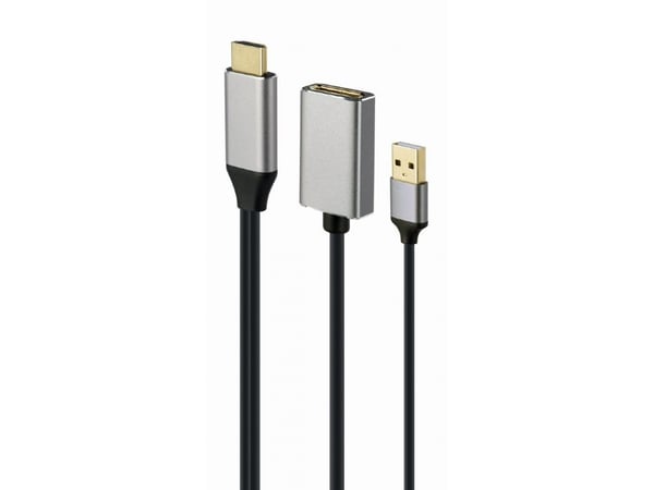 Cablexpert - Video adapter - HDMI hann til USB (kun strøm), DisplayPort - 10 cm - svart - aktiv, 4K 60Hz støtte