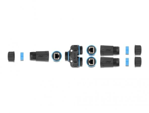 Delock-kaapeliliitin RJ45-liitäntä 2 x RJ45-liitäntään Cat.6A vesitiivis