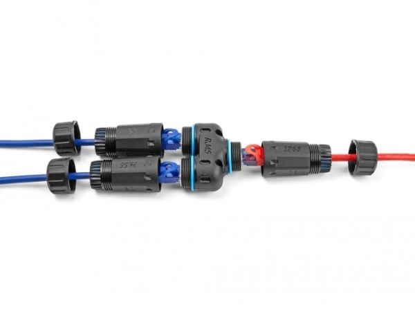 Delock-kaapeliliitin RJ45-liitäntä 2 x RJ45-liitäntään Cat.6A vesitiivis