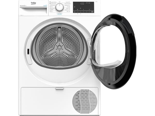 Beko B3T67230, Fristående, Frontmatad, Värmepump, Vit, Rotations-, Rostfritt stål