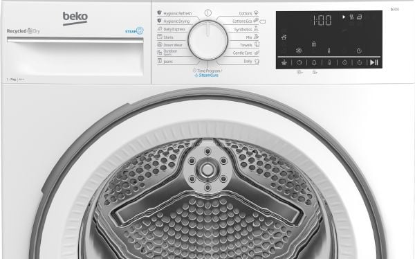 Beko B3T67230, Fristående, Frontmatad, Värmepump, Vit, Rotations-, Rostfritt stål