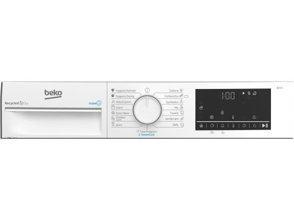 Beko B3T67230, Fristående, Frontmatad, Värmepump, Vit, Rotations-, Rostfritt stål