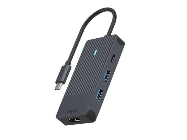 Rapoo UCM-2001, USB Type-C, HDMI, USB 3.2 Gen 1 (3.1 Gen 1), USB Type-C, Jack, svart, 7,5 W, 20 V