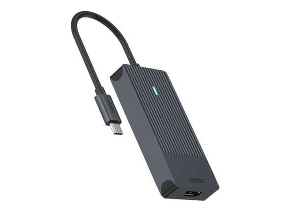 Rapoo UCM-2001, USB Type-C, HDMI, USB 3.2 Gen 1 (3.1 Gen 1), USB Type-C, Hankjønn, Svart, 7,5 W, 20 V