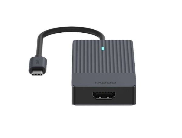 Rapoo UCM-2001, USB Type-C, HDMI, USB 3.2 Gen 1 (3.1 Gen 1), USB Type-C, Hankjønn, Svart, 7,5 W, 20 V