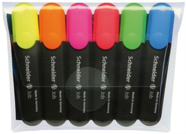 Schneider Schreibgeräte Job, 6 stykker, Blå, Grønn, Oransje, Rosa, Rød, Gult, Sort, Flerfarget, Sort, Plast, 1 mm