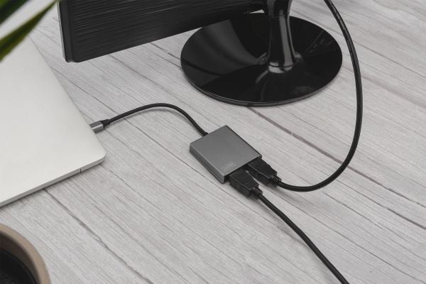 DIGITUS - Adapterkabel - USB-C hann til HDMI hunn - romgrå - 4K 60Hz støtte, støtte for Dolby TrueHD, støtter 21:9 kinosideforhold