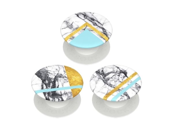 PopSockets PopMinis - Fingergrep/stativ for mobiltelefon, nettbrett - White Marble Glam - hvit (trekkspill), hvit (plattform) (en pakke 3)