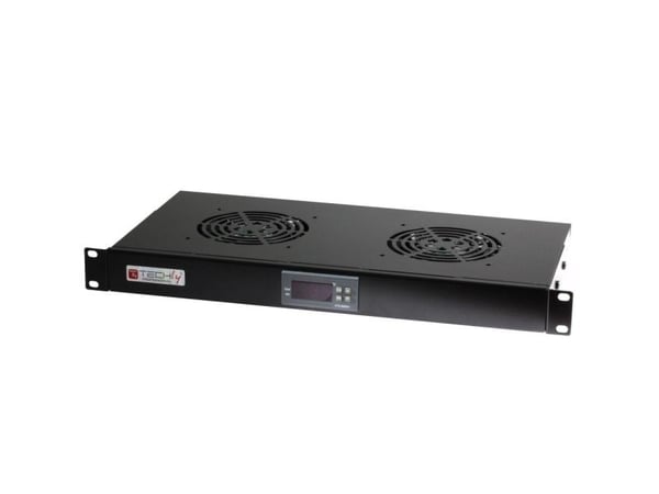 TECHly - Systemviftebrett - med 2 kjølevifter, termostat - svart, RAL 9005 - 1U - 19"