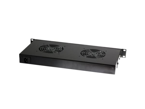 TECHly - Systemviftebrett - med 2 kjølevifter, termostat - svart, RAL 9005 - 1U - 19"