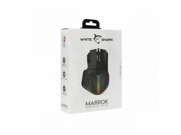 White Shark MARROK Black, högerhand, Optisk, USB Type-A, 12000 DPI, Svart