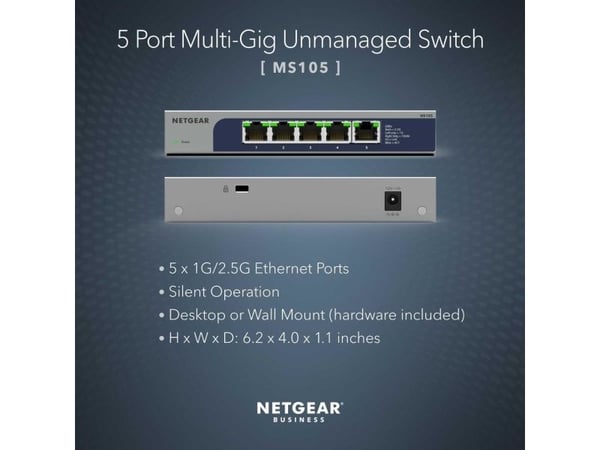 NETGEAR MS105 - Kytkin - hallitsematon - 5 x 100/1000/2.5G - työpöytä, seinään kiinnitettävä