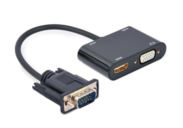 Cablexpert - Video adapter - HD-15 (VGA) hann til HD-15 (VGA), minijakk, HDMI, Micro-USB type B hunn - 15 cm - svart - tommelskruer, 1080p-støtte