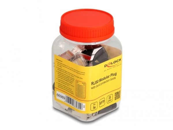 Delock - Nettverkkontakt - RJ-50 (hann) - S/FTP - CAT 5e - rund, uten hindringer (en pakke 25)
