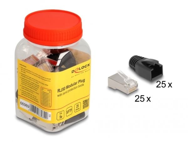 Delock - Nettverkkontakt - RJ-50 (hann) - S/FTP - CAT 5e - rund, uten hindringer (en pakke 25)