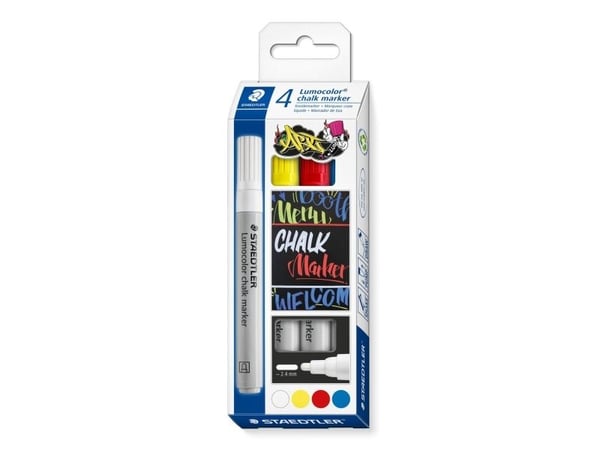 Staedtler Lumocolor, Blå, Röd, Vit, Gul, Stifthylsa, Luktfri, 4 styck