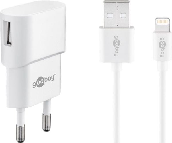 goobay Apple Lightning charger set - Strømadapter - 5 watt - 1 A (USB) - på kabel: Lightning - hvit