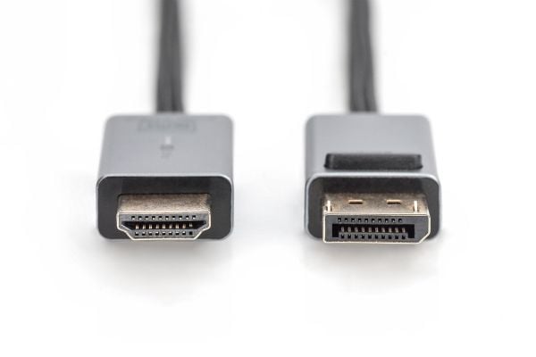 DIGITUS - Video adapter - DisplayPort hann til HDMI hann - 1.8 m - dobbeltisolert - svart - smekklås, 1080p-støtte, 4K 120 Hz støtte, 8 K 60 Hz (76...