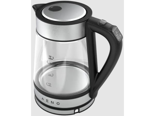 AENO EK1S, 1,7 l, 2200 W, Sort, Sølv, Gjennomsiktig, Justerbar termostat, Vannivåindikator, Trådløs