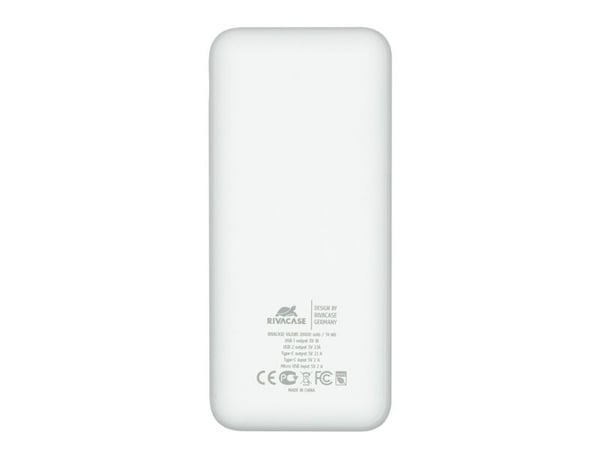 Rivacase VA2081, 20000 mAh, Lithium Polymer (LiPo), 3,7 V, 10 W, Hvit