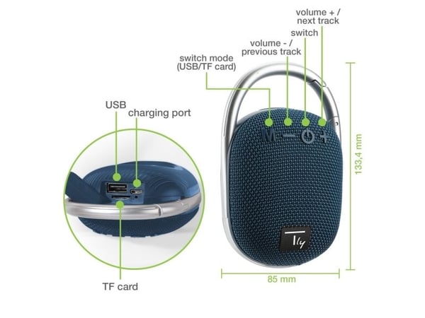 Techly ICASBL321BL, 4,5 cm, 5 W, 120 - 20000 Hz, 4 O, 90 dB, Ledning & Trådløs