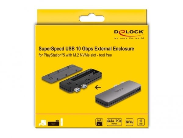 Delock - Drevkabinett - M.2 - NVMe PCIe - PCIe, SATA, USB 3.2 (Gen 2)