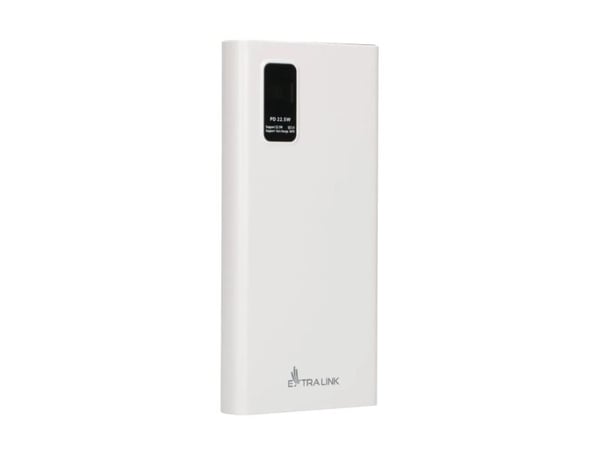 Extralink EPB-067W - Strømbank - 10000 mAh - 22.5 watt - 4.5 A - Fast Charge - 3 utgangskontakter (2 x 9-stifts USB-type A, USB-C) - hvit