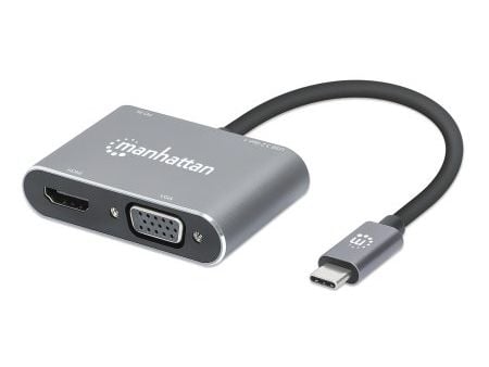 Manhattan 130691, Koblet med ledninger (ikke trådløs), USB 3.2 Gen 1 (3.1 Gen 1) Type-C, Grå, 5 Gbit/s, 3840 x 2160 piksler, 60 Hz