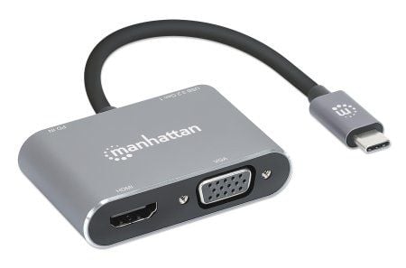 Manhattan 130691, Koblet med ledninger (ikke trådløs), USB 3.2 Gen 1 (3.1 Gen 1) Type-C, Grå, 5 Gbit/s, 3840 x 2160 piksler, 60 Hz